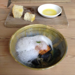 Orkney scallop with squid ink dumplings and Insolia veloute